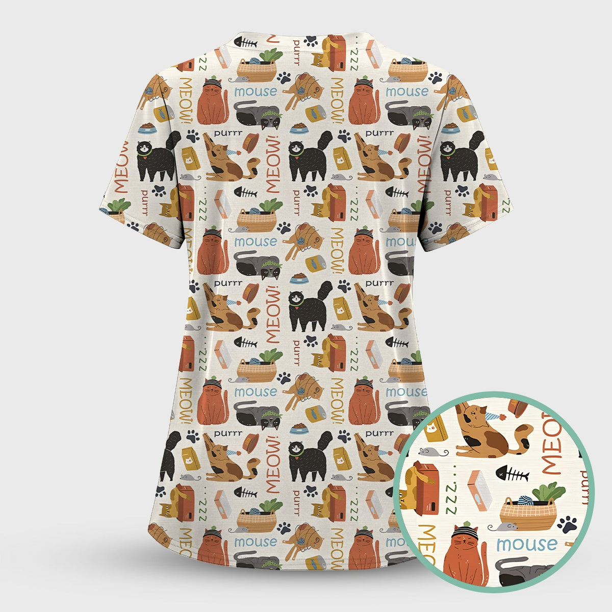 Meow Purr Cat Nurse Scrub Top
