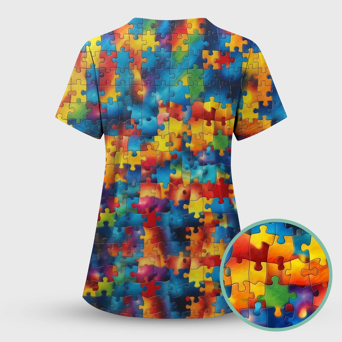 Rainbow Puzzle Piece Nurse Scrub Top