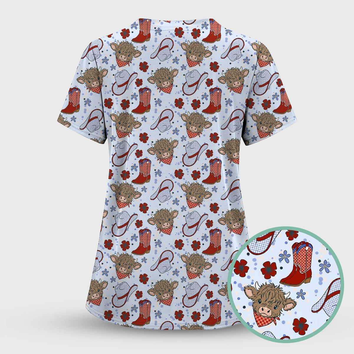 Highland Cow Cowboy Boots Nurse Scrub Set
