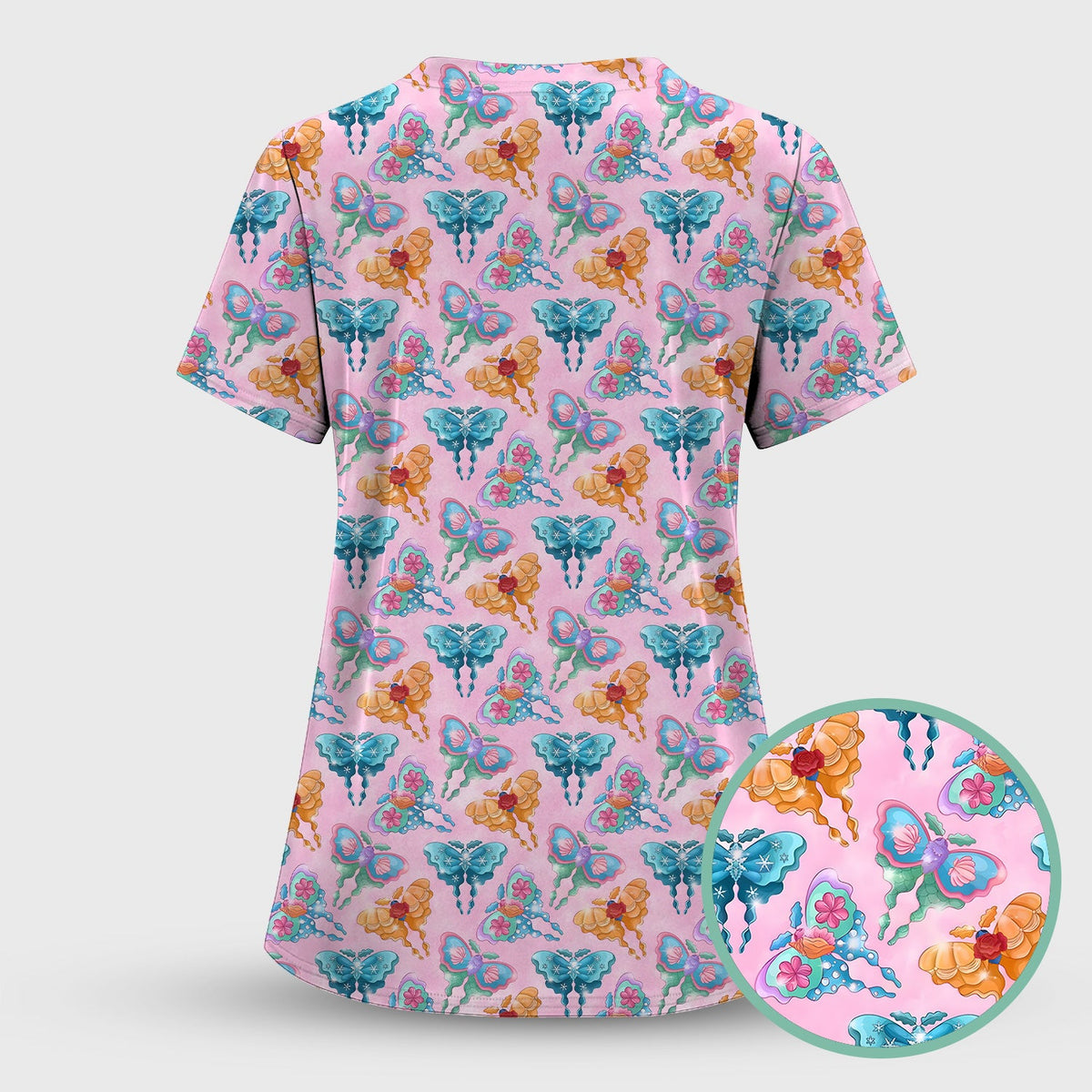 Colorful Butterfly Floral Blossom Nurse Scrub Set