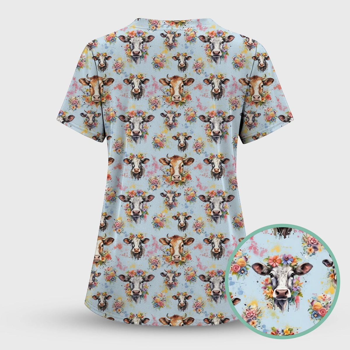 Floral Cow Farm Nurse Scrub Set