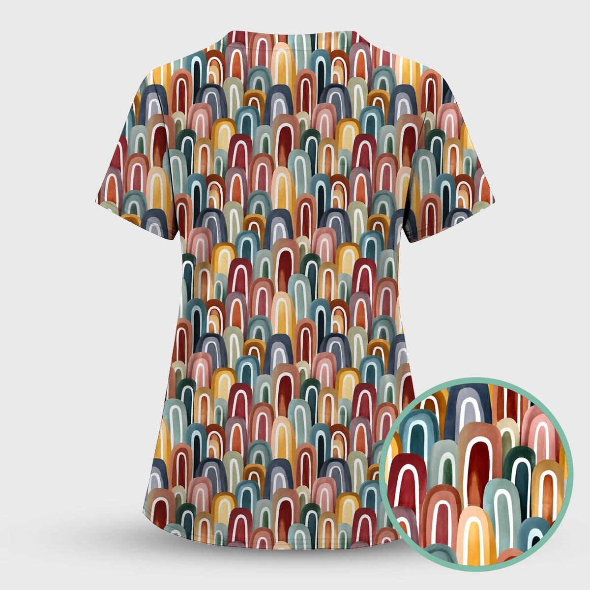 Retro Boho Rainbow Arch Nurse Scrub Set