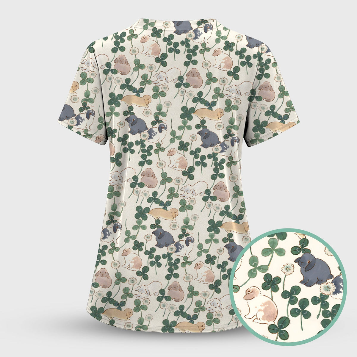 Bunny Clover Garden Meadow Nurse Scrub Top