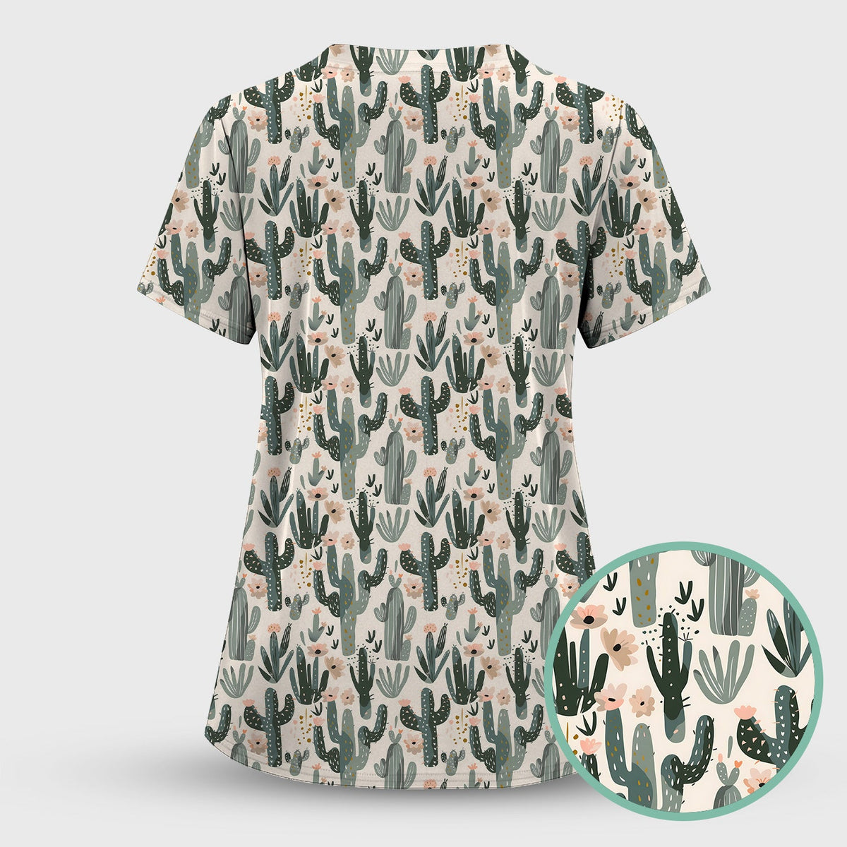 Green Cactus Desert Blossom Nurse Scrub Top