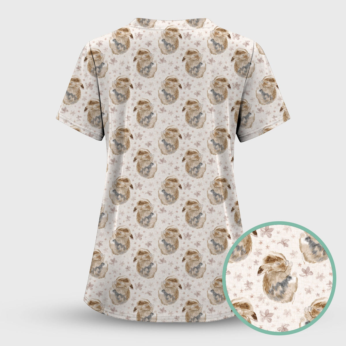 Sleeping Bunny Floral Meadow Nurse Scrub Top