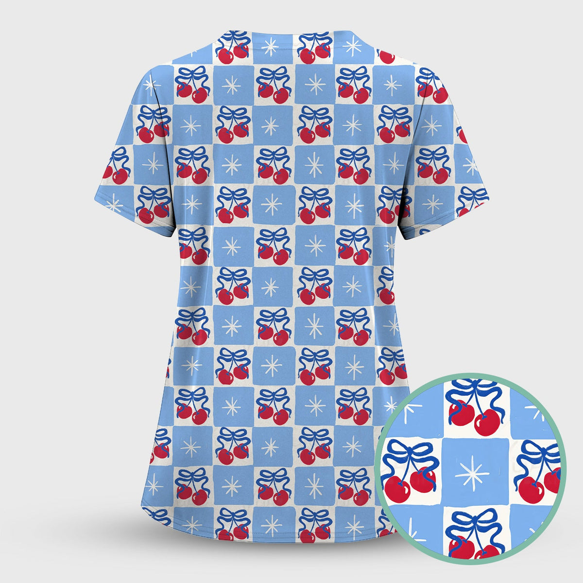Cherry Bow Gingham Nurse Scrub Top