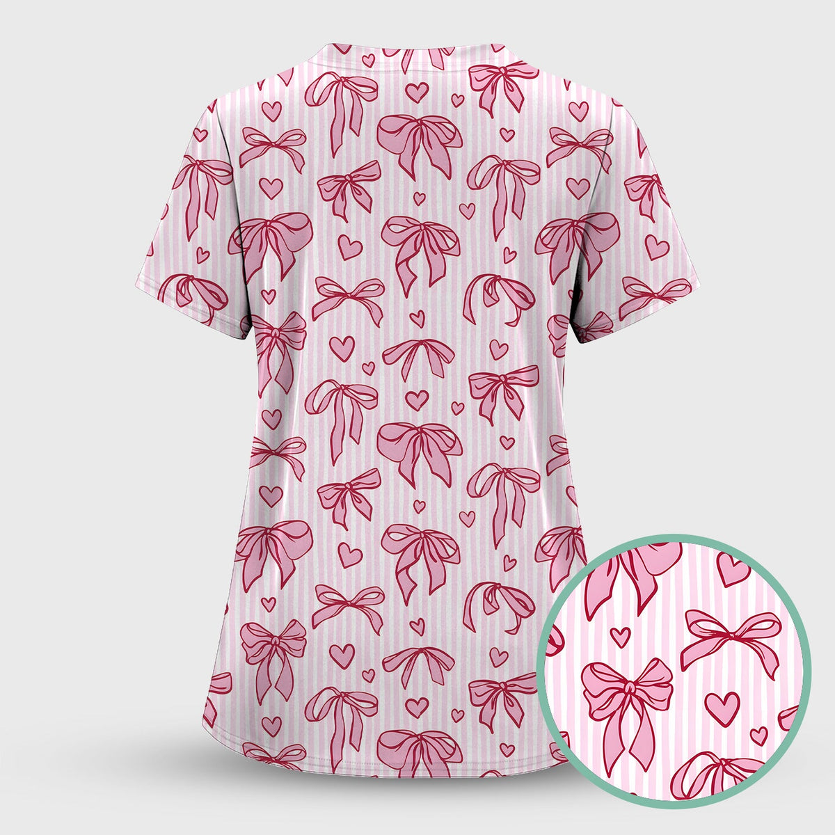 Pink Bow Heart Stripe Nurse Scrub Set