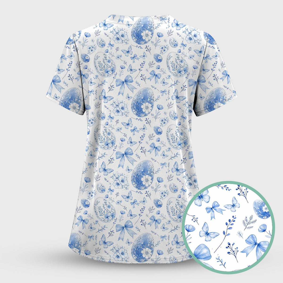 Butterfly Floral Bow Vintage Nurse Scrub Top