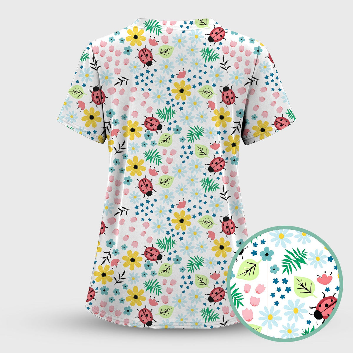 Ladybug Floral Garden Nurse Scrub Top