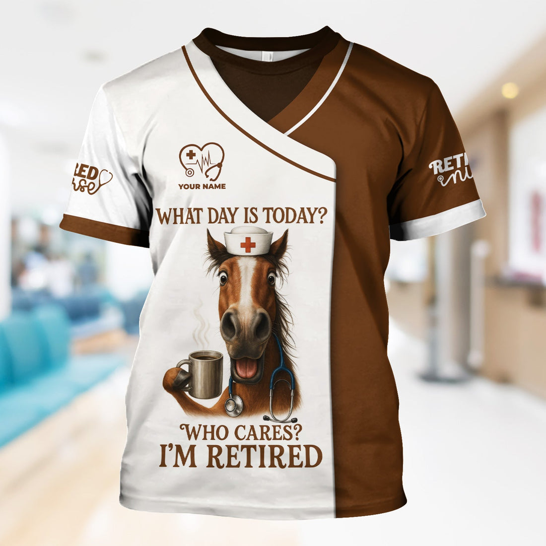 Personalized Retired Horse Nurse Scrub Top
