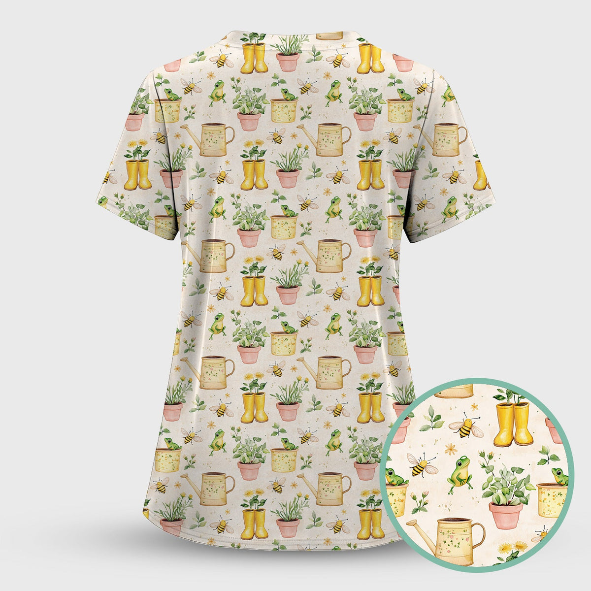 Frog And Bee Garden Nurse Scrub Set