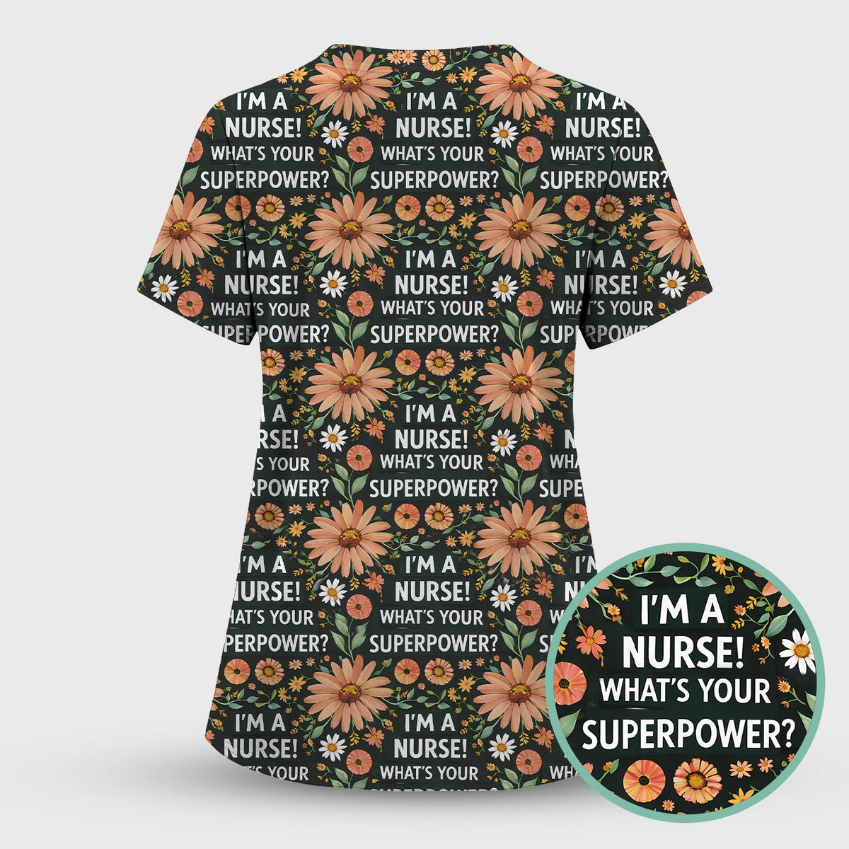 Superpower Floral Nurse Scrub Top