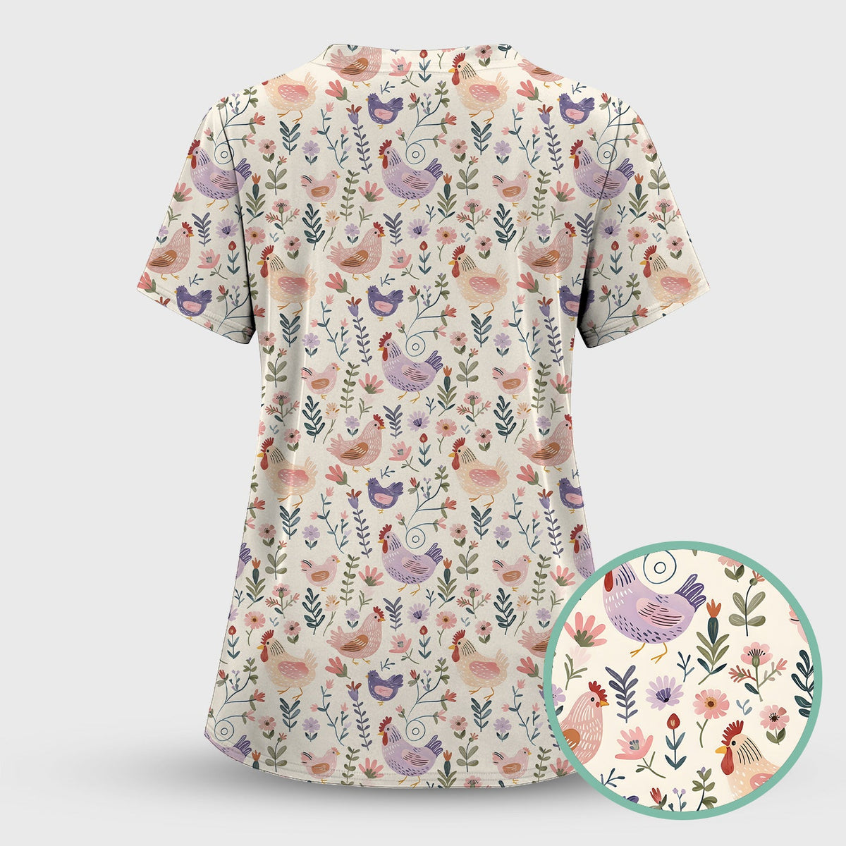 Farm Chicken Floral Garden Nurse Scrub Set