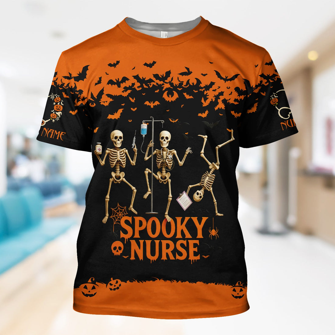 Personalized Spooky Skeleton Halloween Nurse Shirt