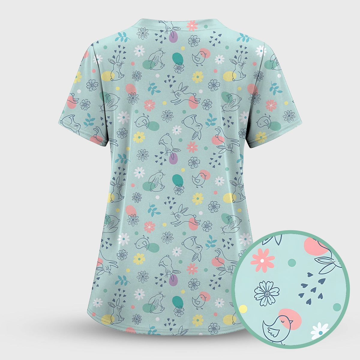 Whimsical Easter Bunny Eggs Nurse Scrub Top
