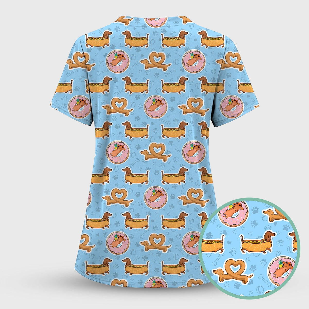 Dachshund Donut Heart Nurse Scrub Top