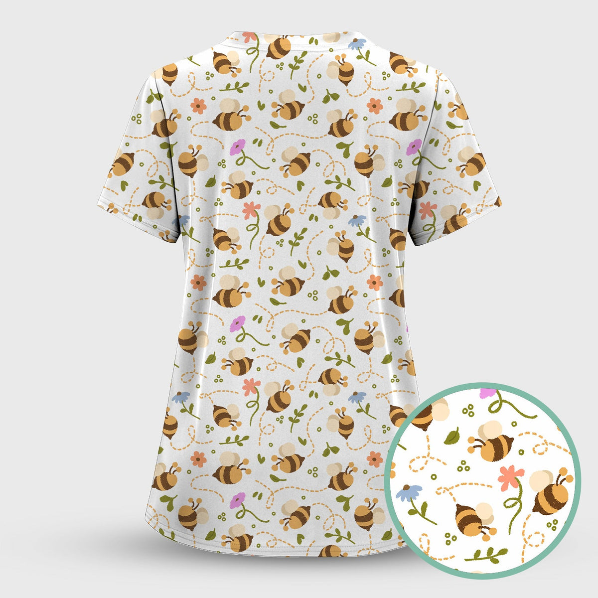 Bee Flying Floral Trail Garden Nurse Scrub Set