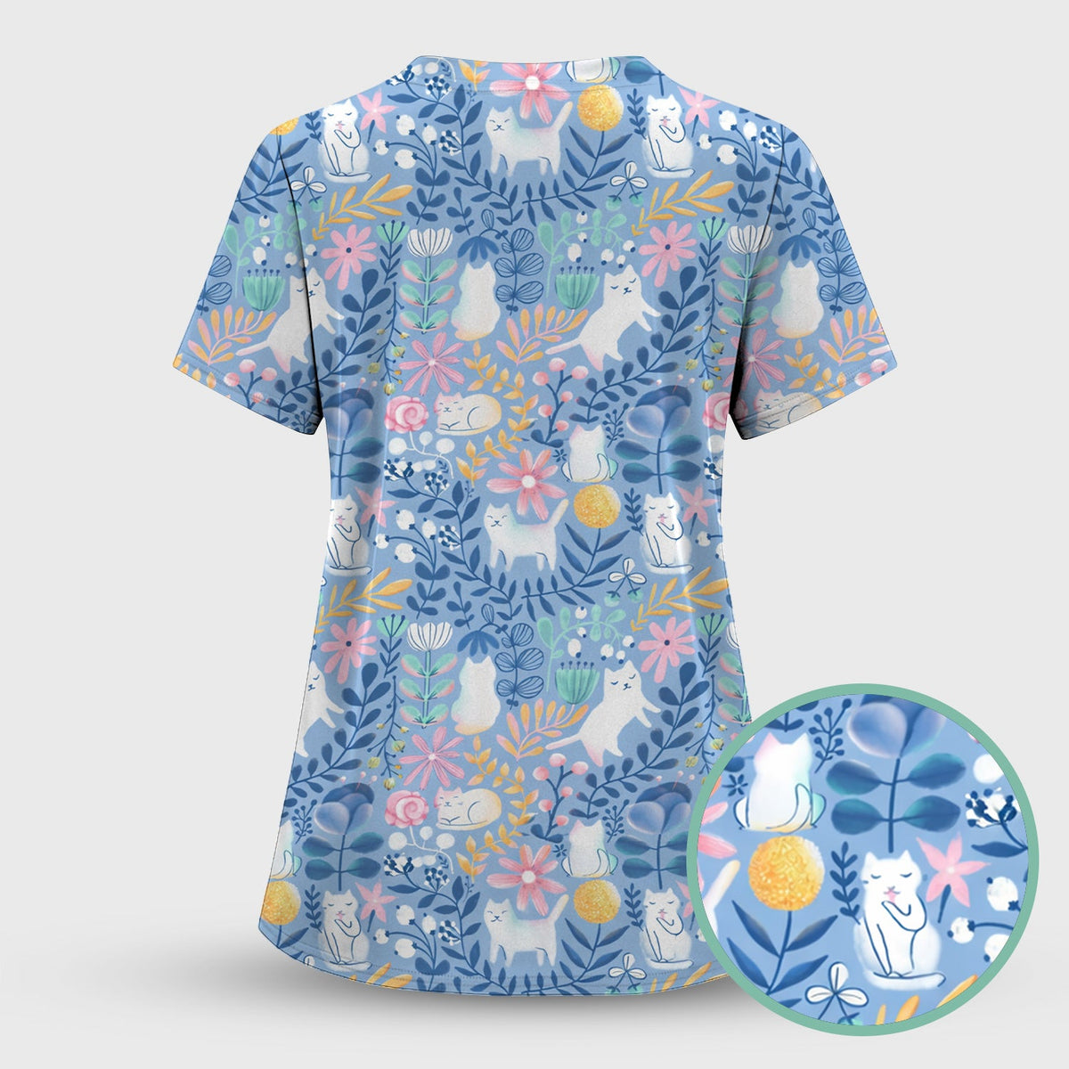 Whimsical Cat Floral Nurse Scrub Set