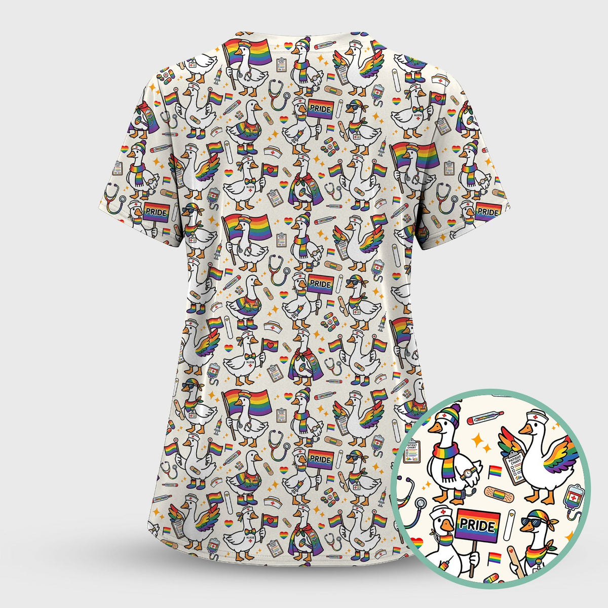 LGBT Pride Nurse Duck Scrub Top