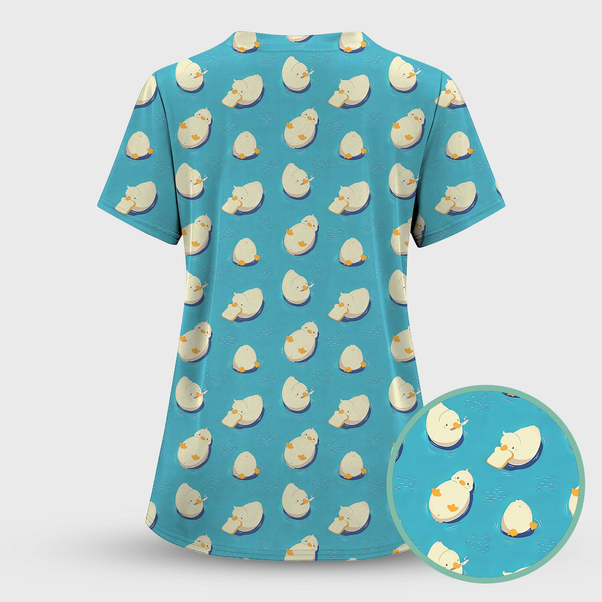 Cute Blue Duck Pond Nurse Scrub Top