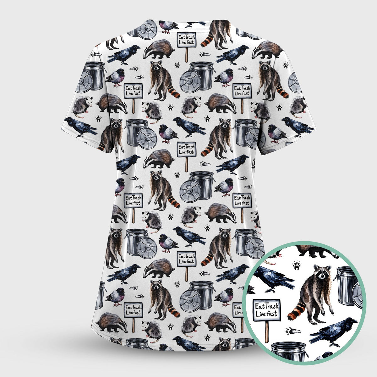 Raccoon Opossum Eat Trash Nurse Scrub Set
