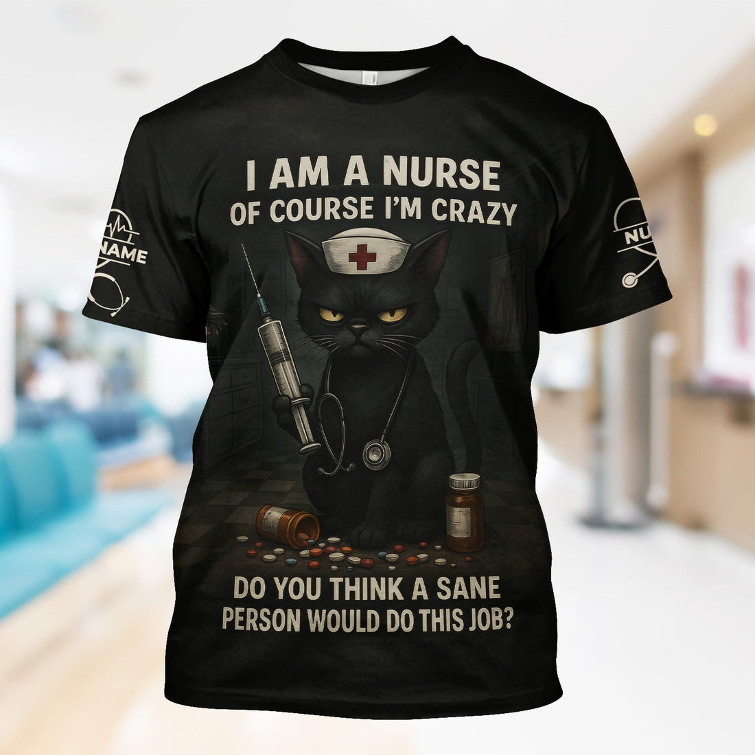 Personalized Crazy Black Cat Nurse Shirt