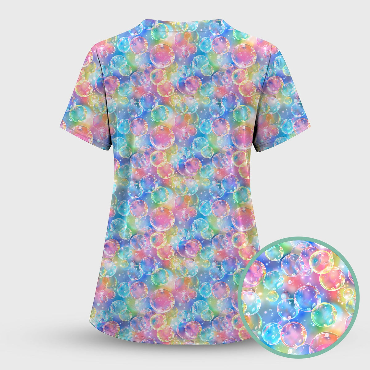 Colorful Floating Soap Bubble Nurse Scrub Top