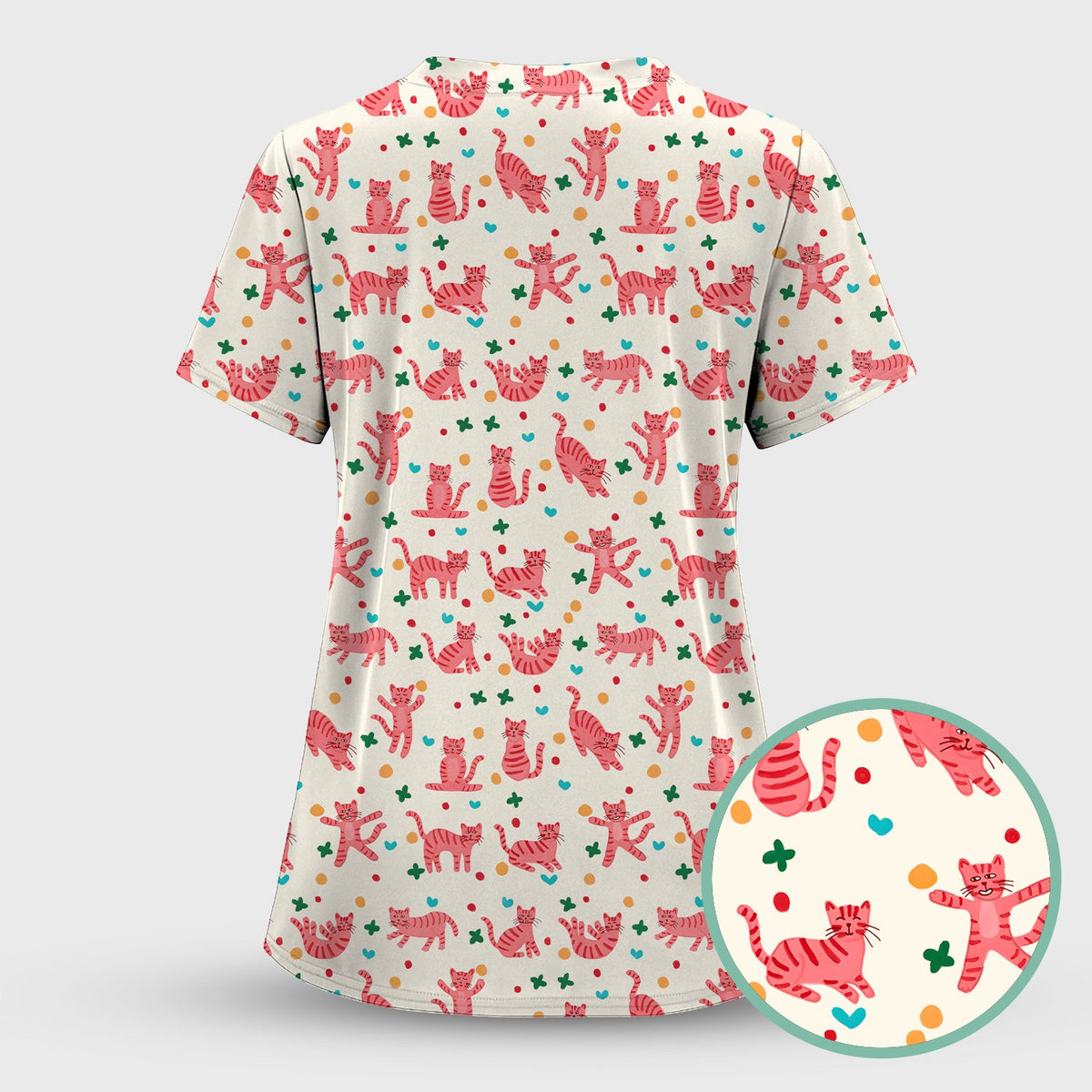Pink Cat Nurse Scrub Top