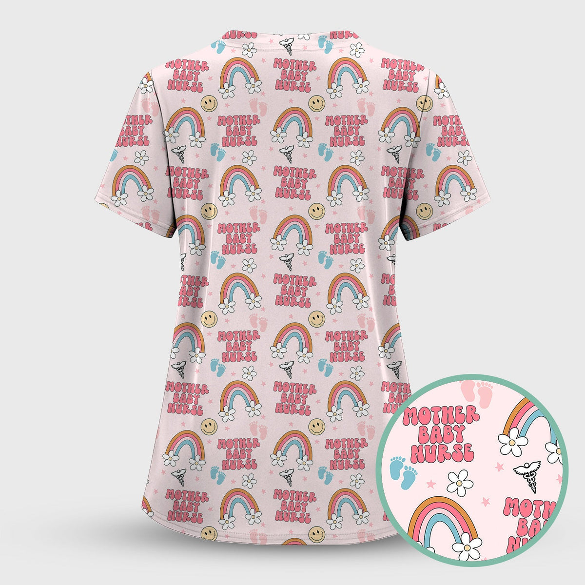 Sweet Mother Baby Nurse Rainbow Scrub Top
