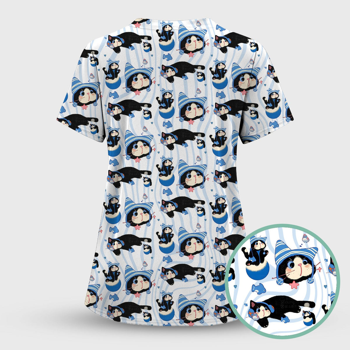 Kitten Fish Nurse Scrub Top