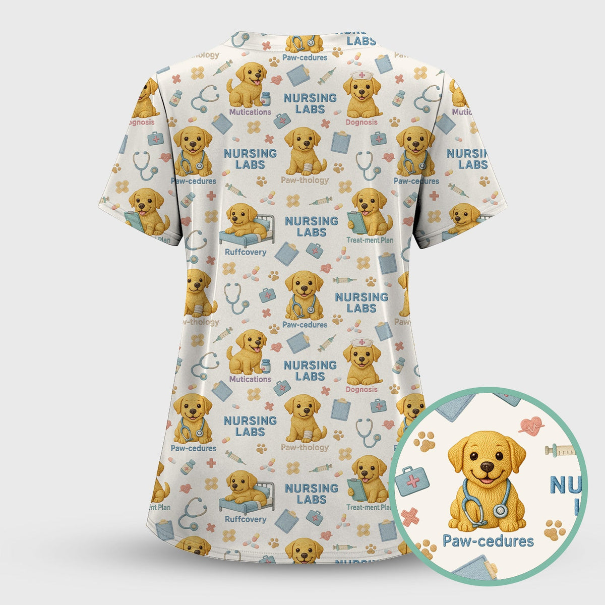 Labrador Nursing Scrub Top, Cute Dog Pattern Nurse Uniform,  Comfortable Scrubs For Nurses