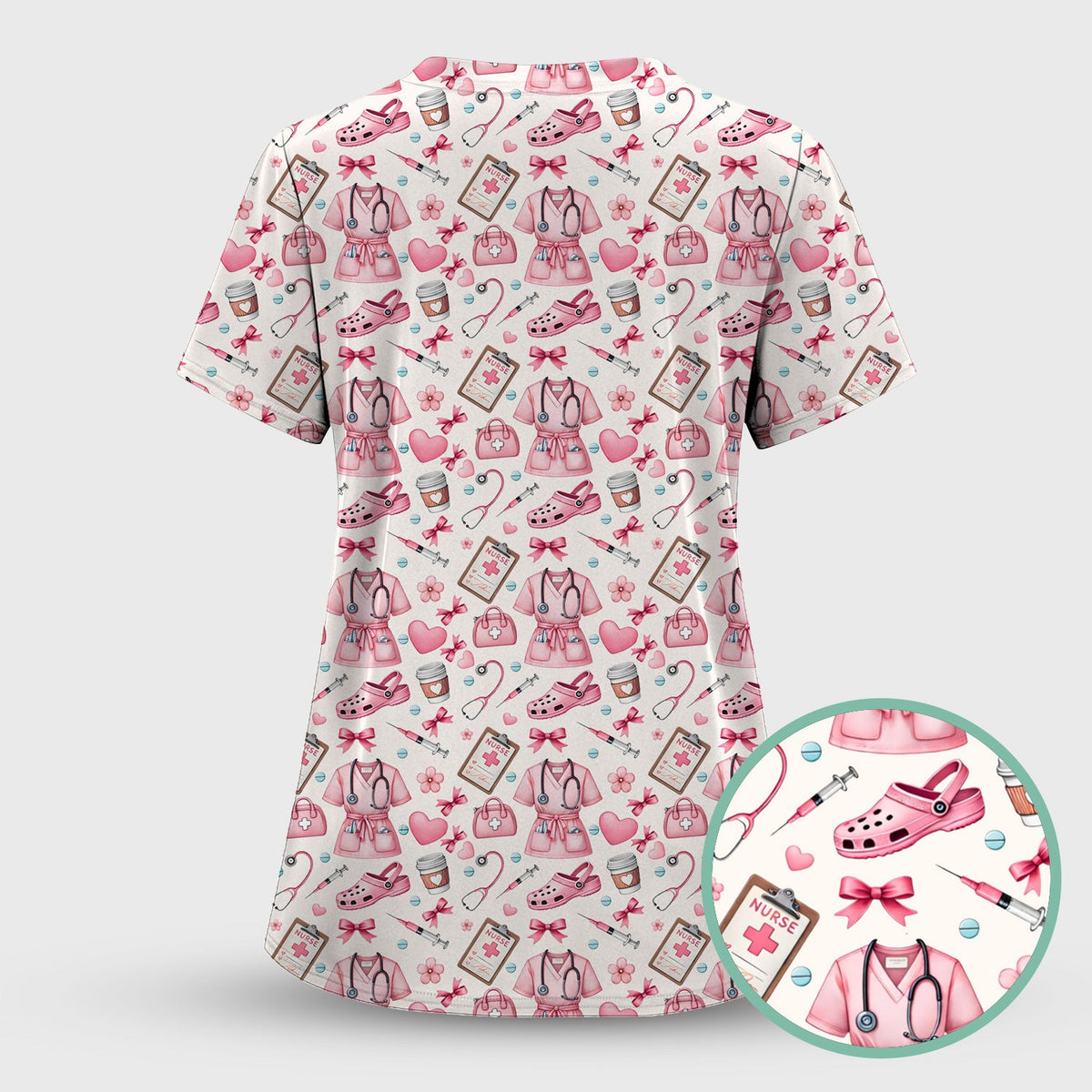 Valentine Pink Nurse Icons Scrub Set