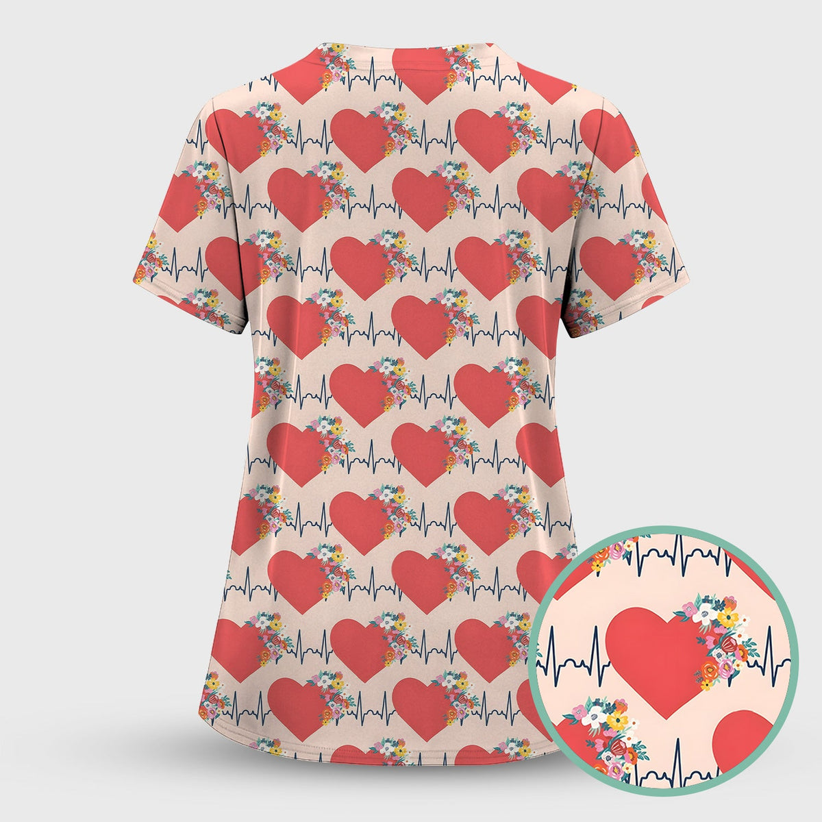 Heartbeat Floral Nurse Scrub Top