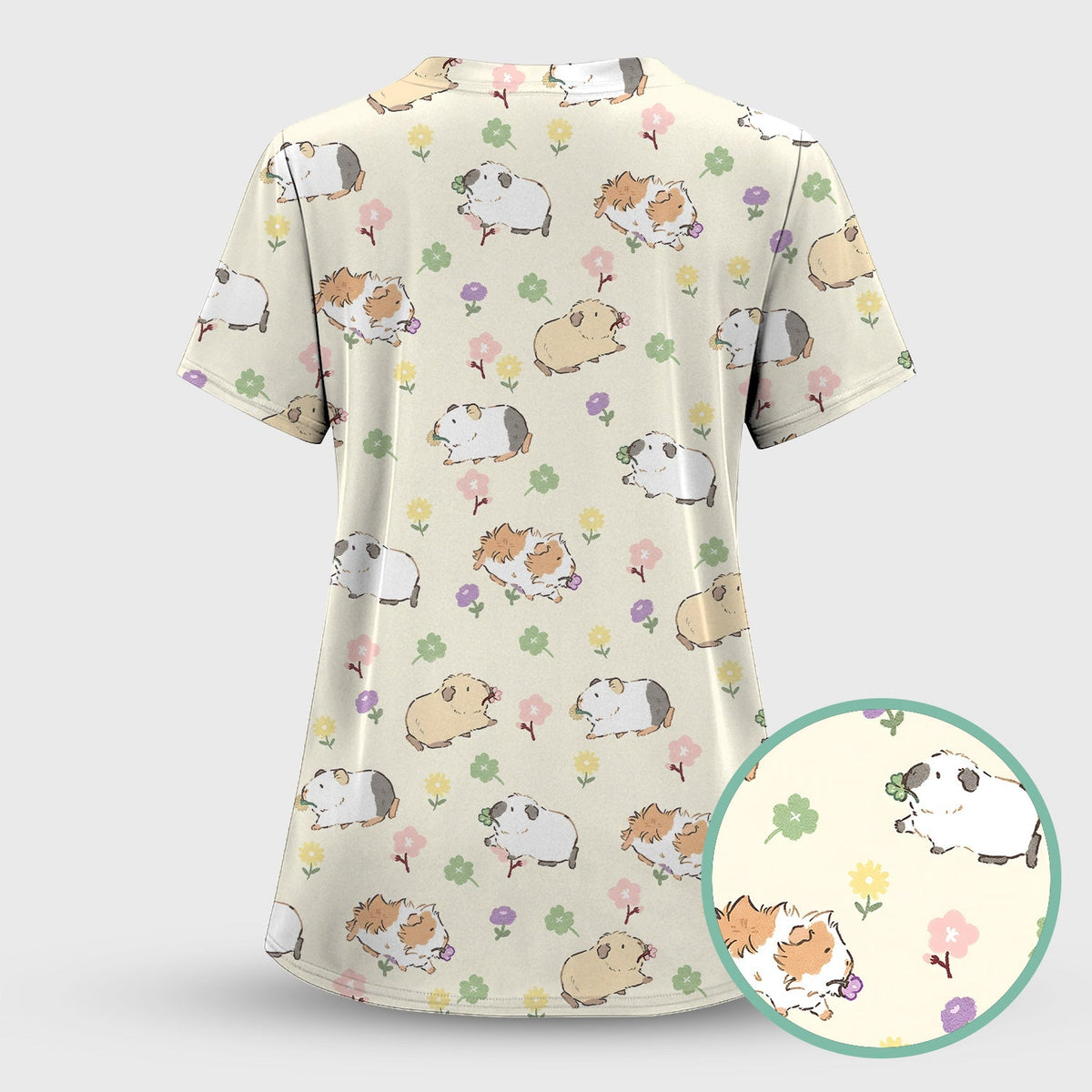 Cozy Guinea Pig Floral Doodle Nurse Scrub Set