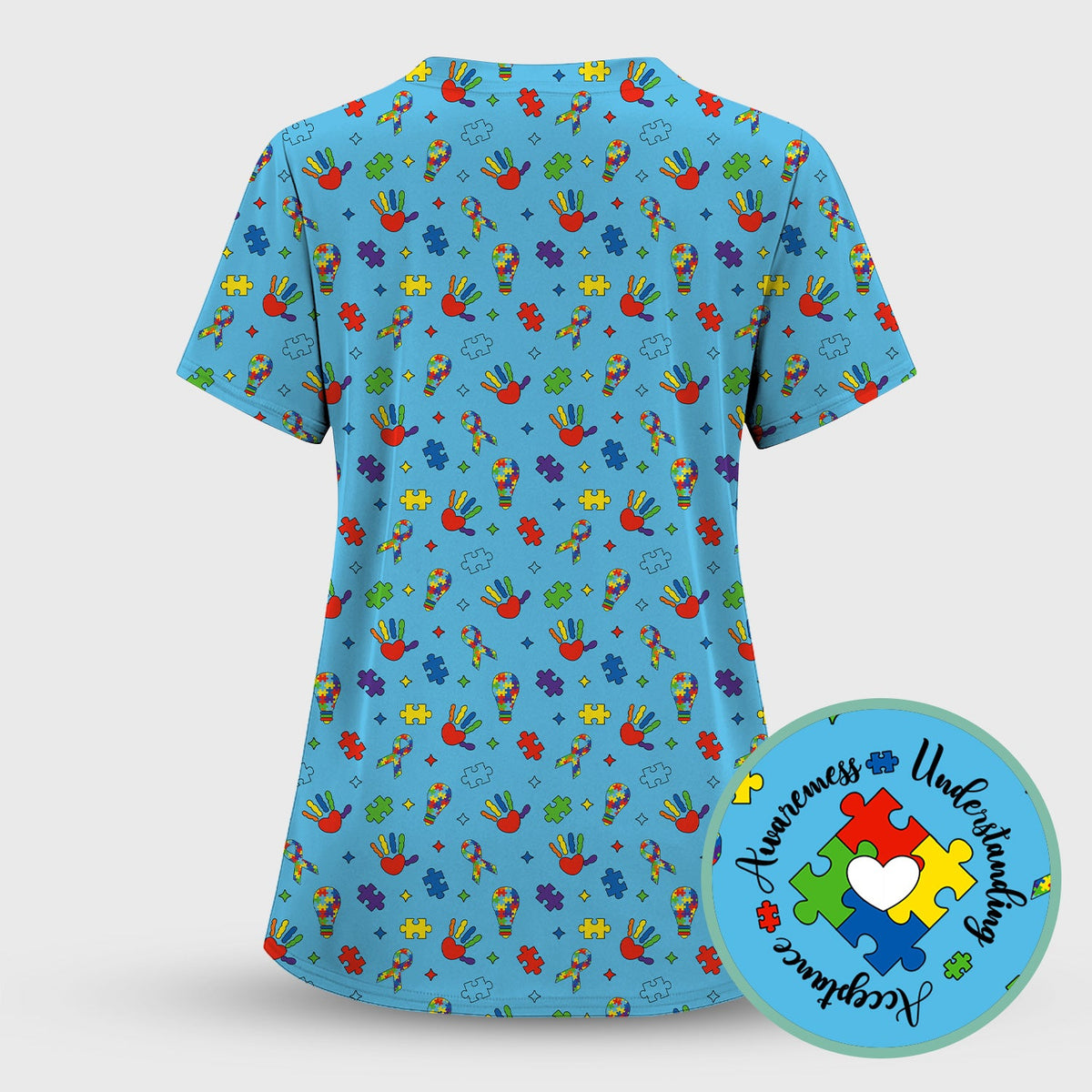 Autism Awareness Colorful Puzzle Nurse Scrub Top