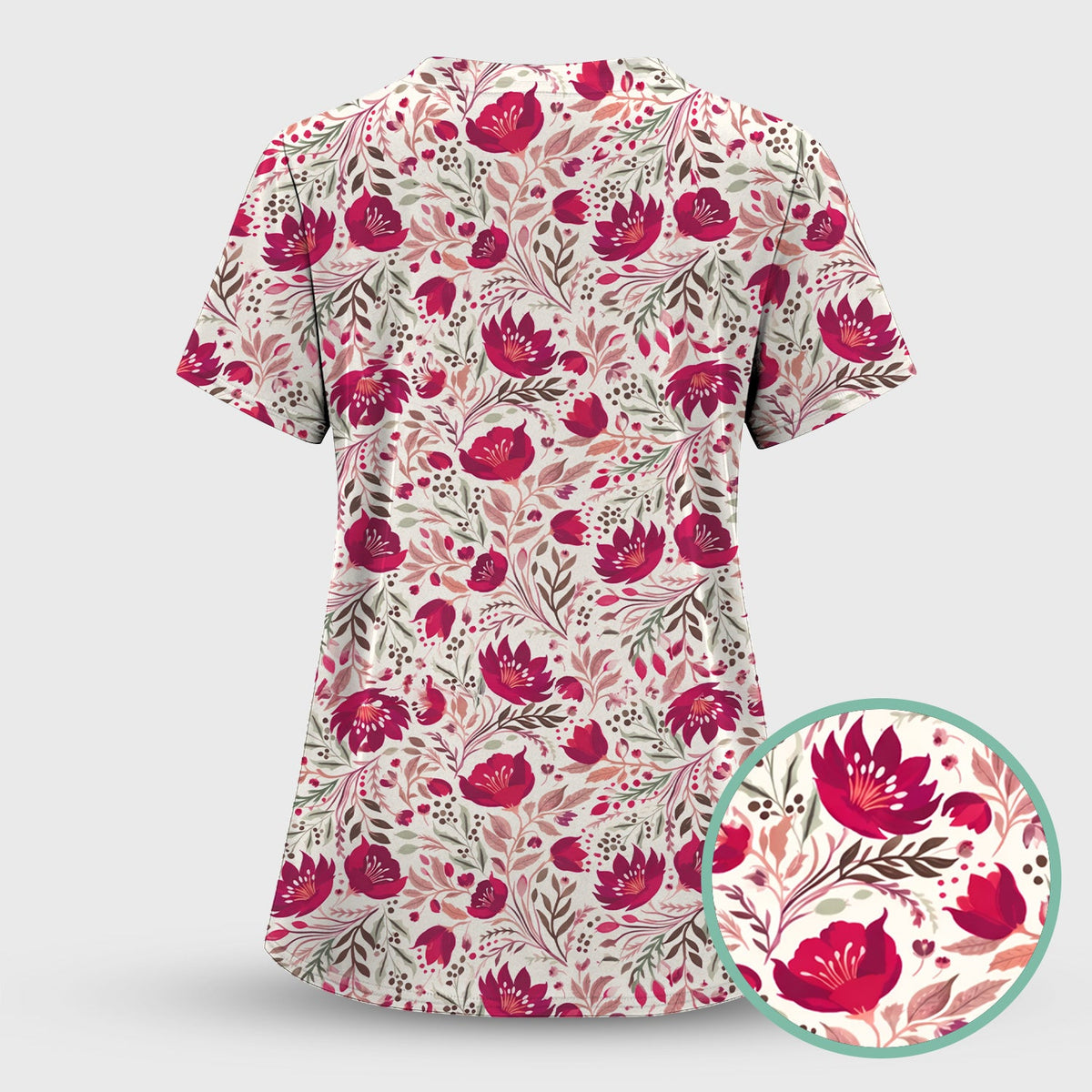 Elegant Floral Botanical Nurse Scrub Set