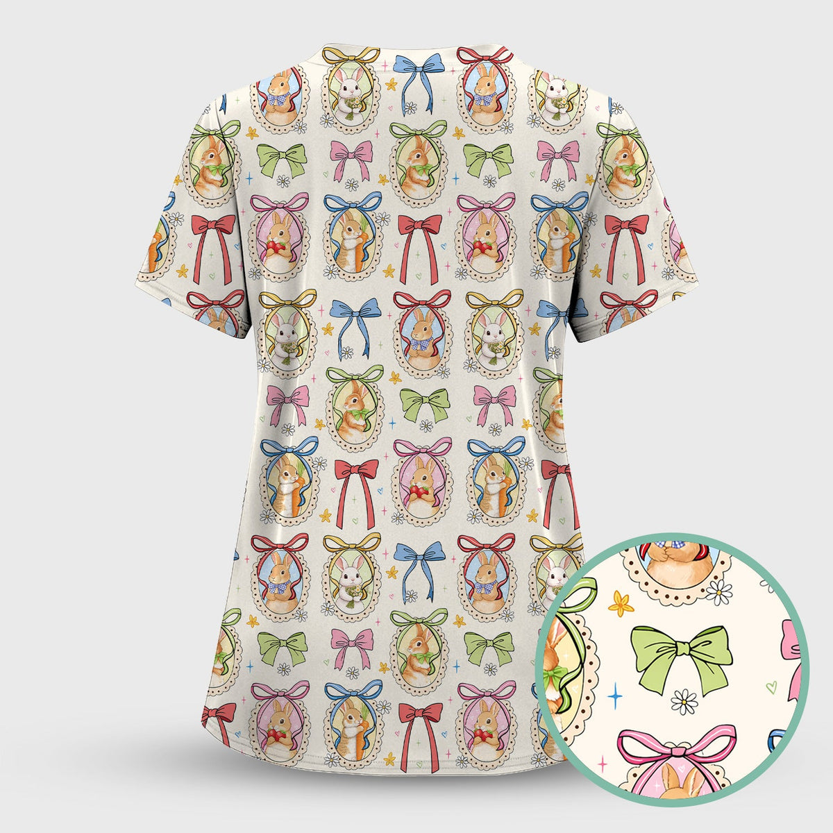 Bunny Cameo Bow Nurse Scrub Set - Easter Gift