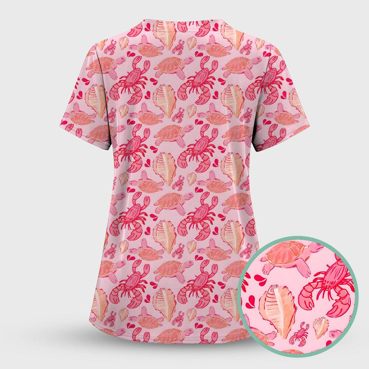 Pink Sea Turtle Lobster Shell Nurse Scrub Top