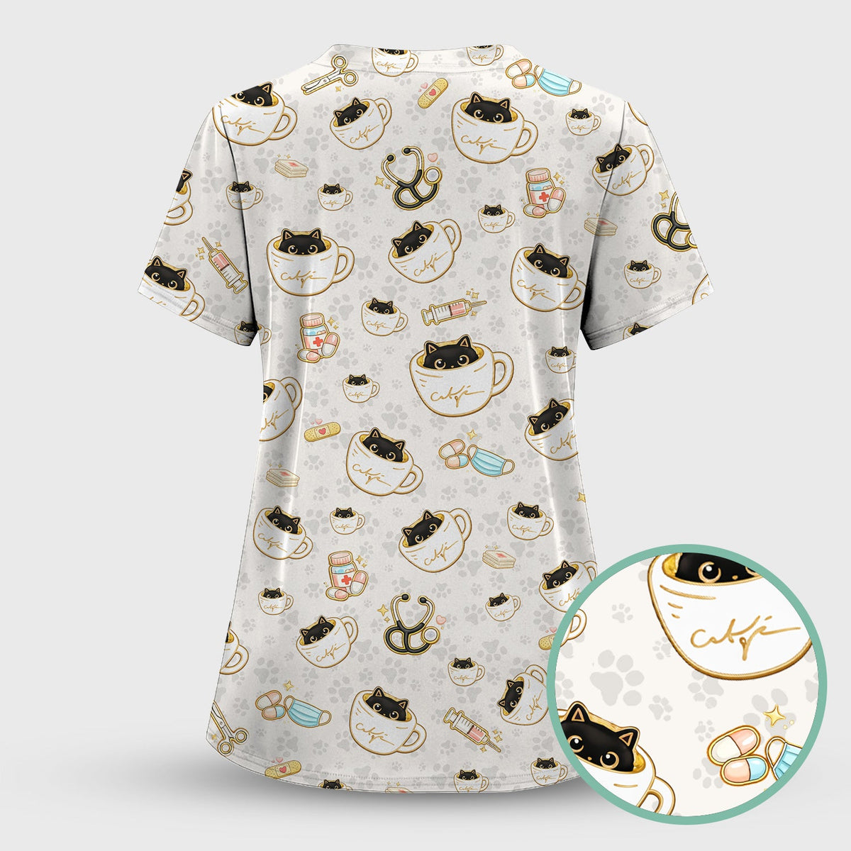 Coffee Cat Nurse Scrub Set