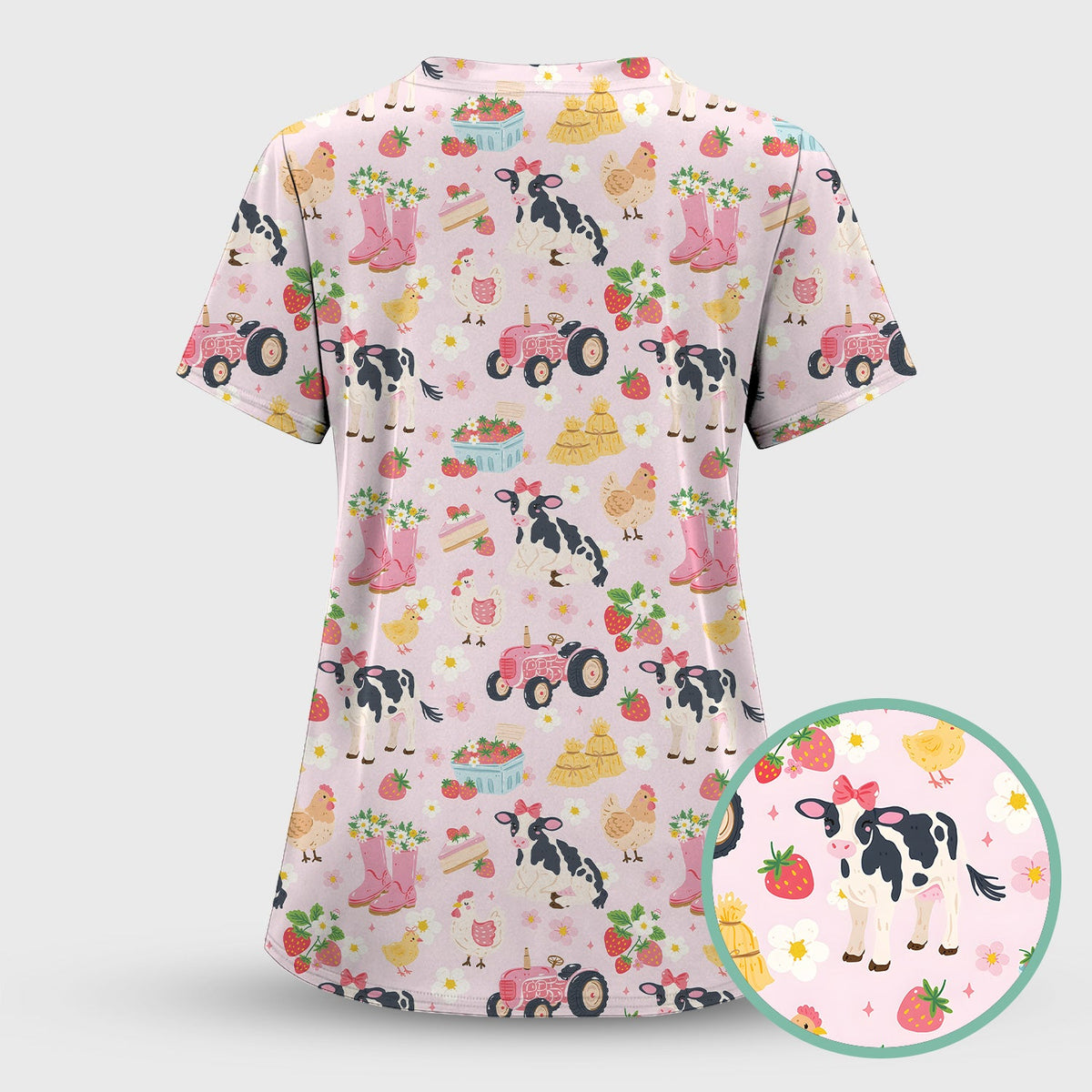 Farm Animals Strawberry Garden Nurse Scrub Set