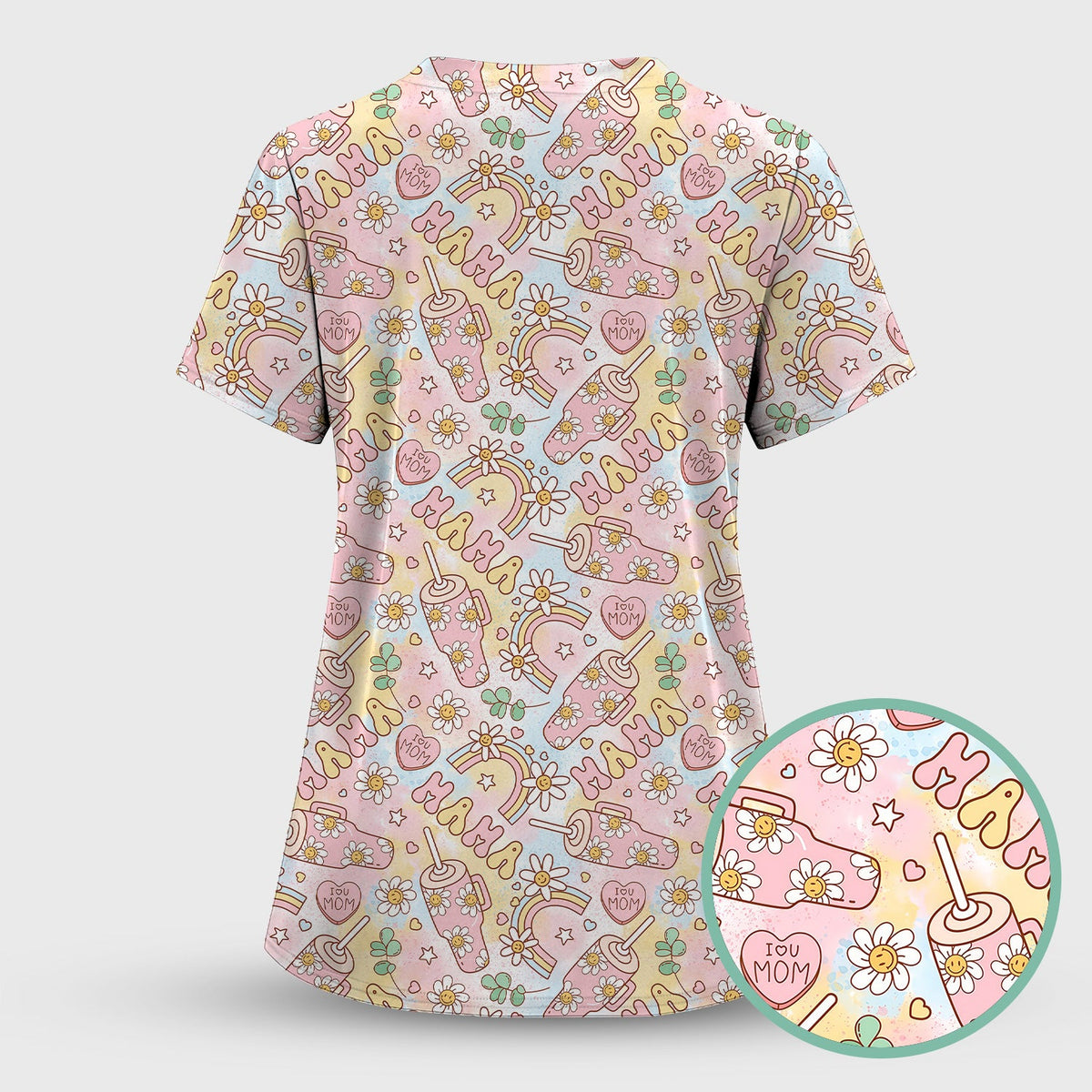 Sweet Nurse Mama Daisy Rainbow Scrub Set