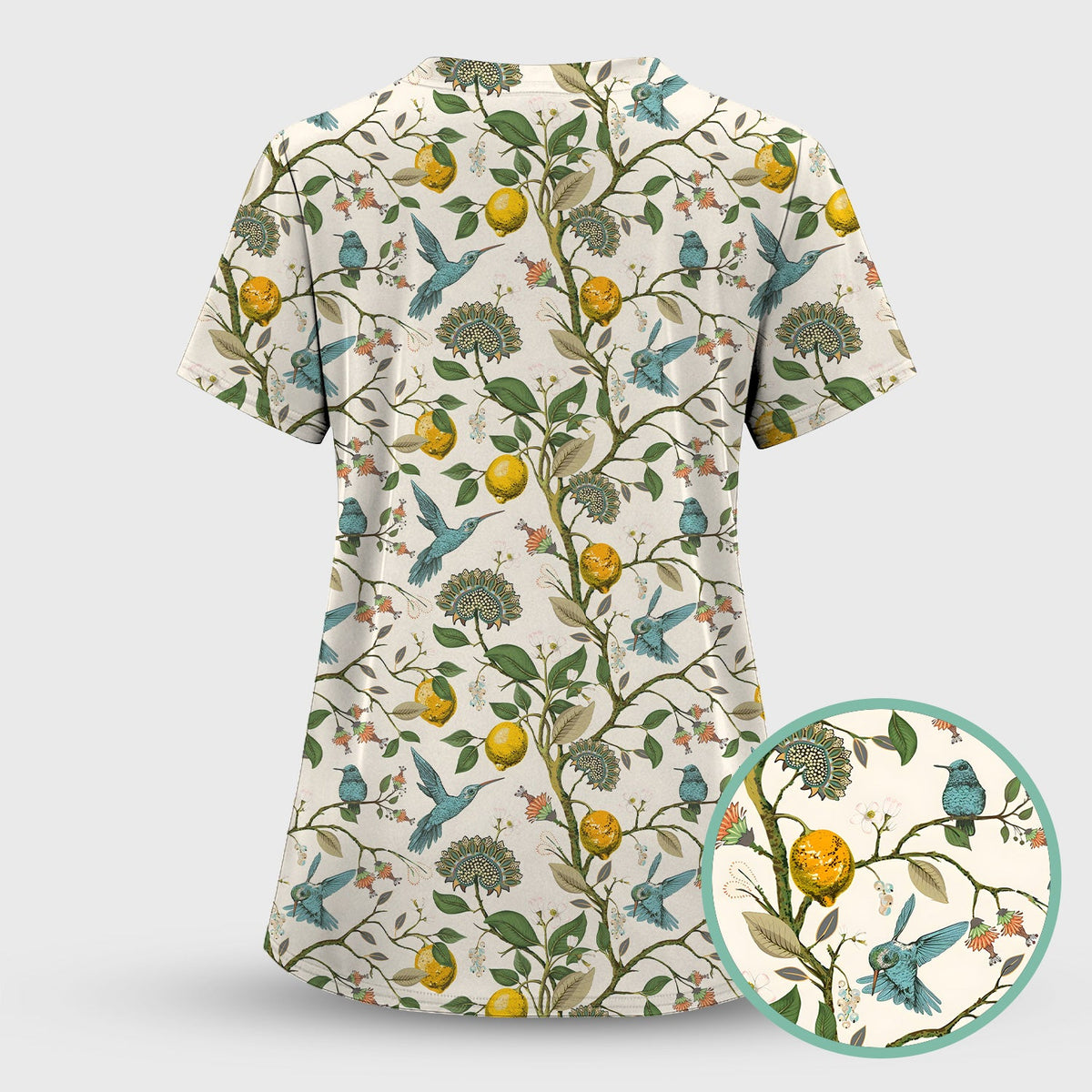 Hummingbird Lemon Floral Nurse Scrub Set