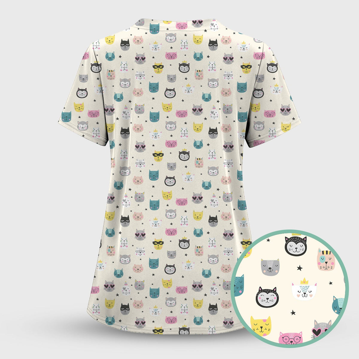 Colorful Cat Nurse Scrub Top