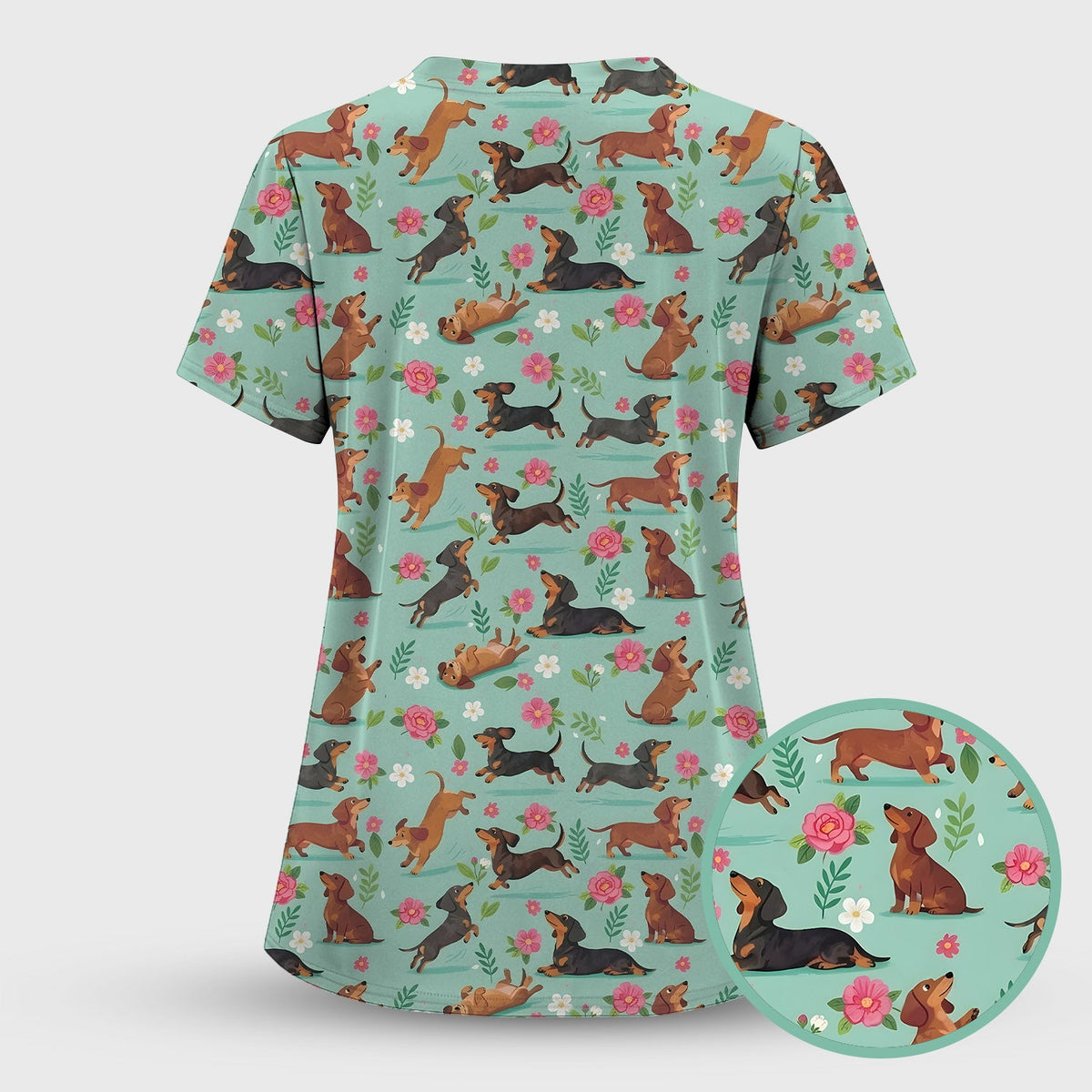 Floral Dachshund Puppy Nurse Scrub Set
