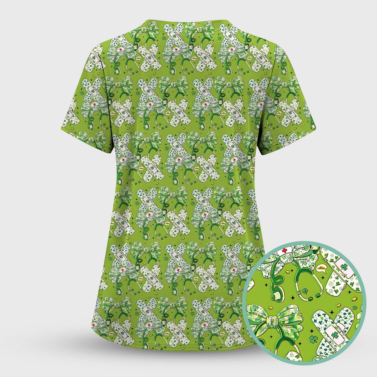 St Patrick Shamrock Stethoscope Nurse Scrub Top