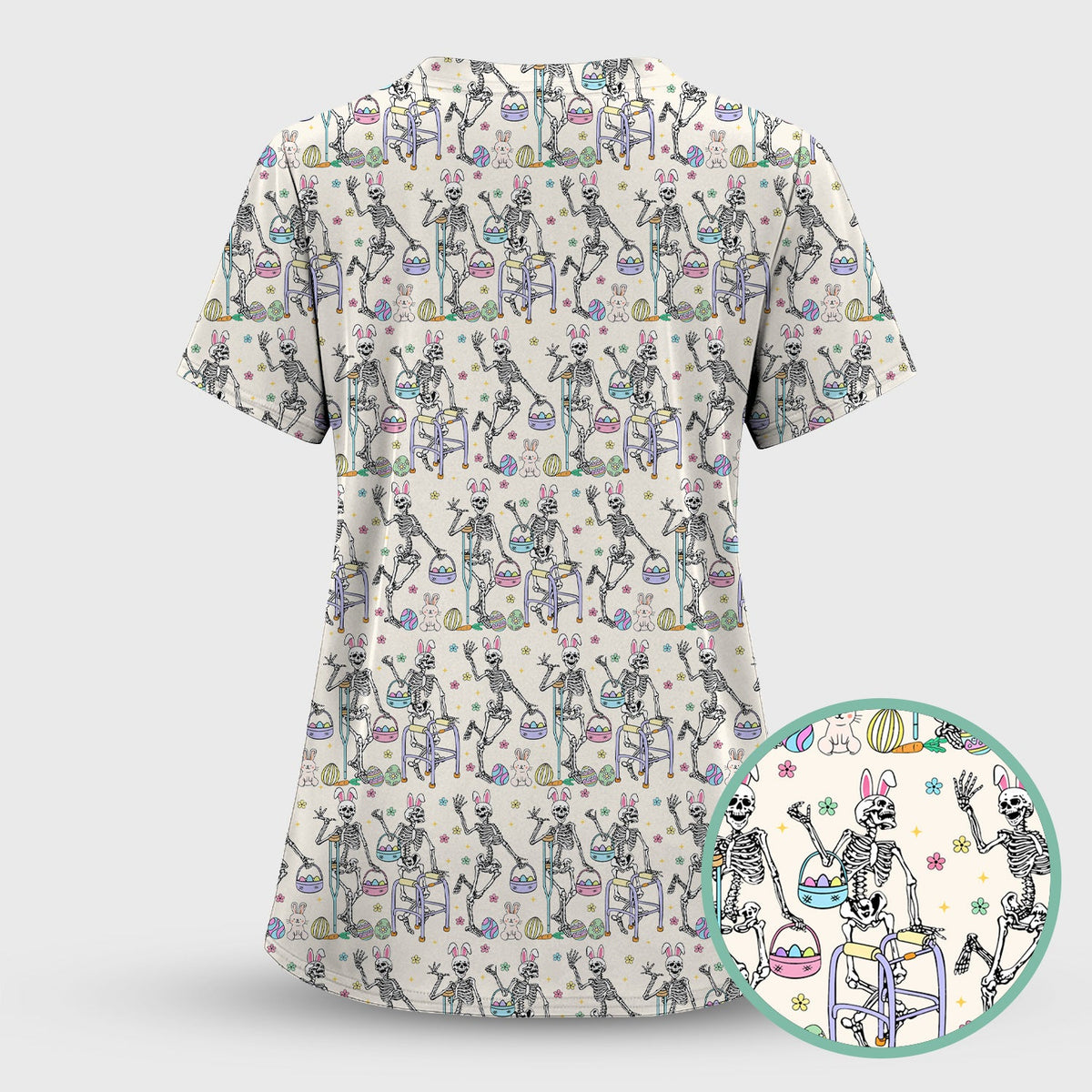 Fun Skeleton Bunny Nurse Scrub Set - Easter Gift