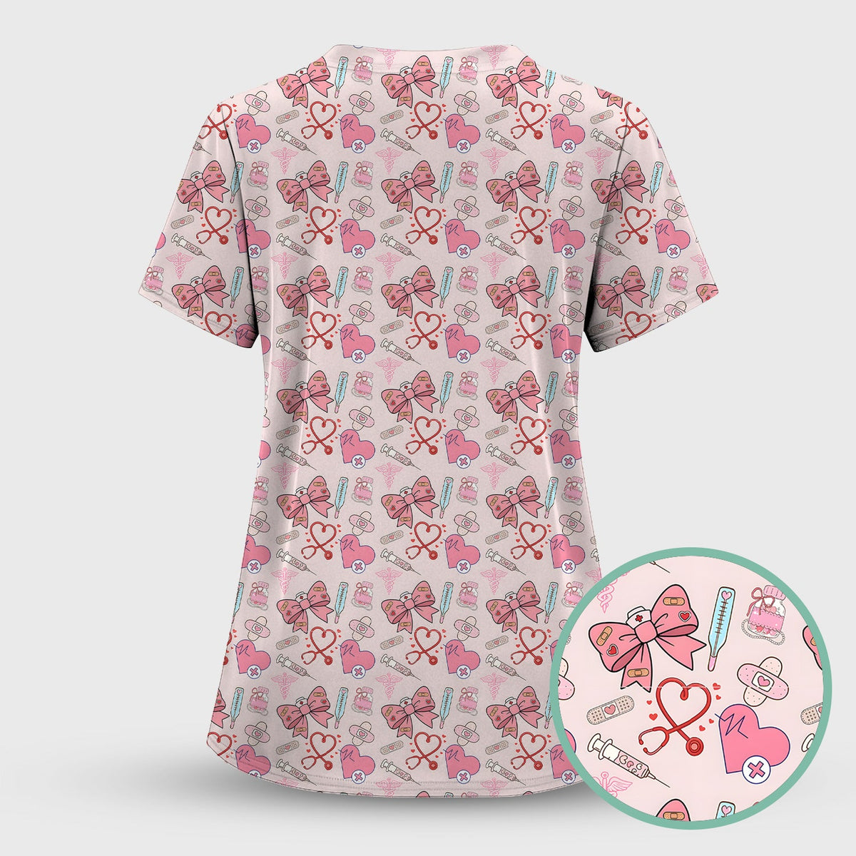Pink Nurse Bow Heart Scrub Top