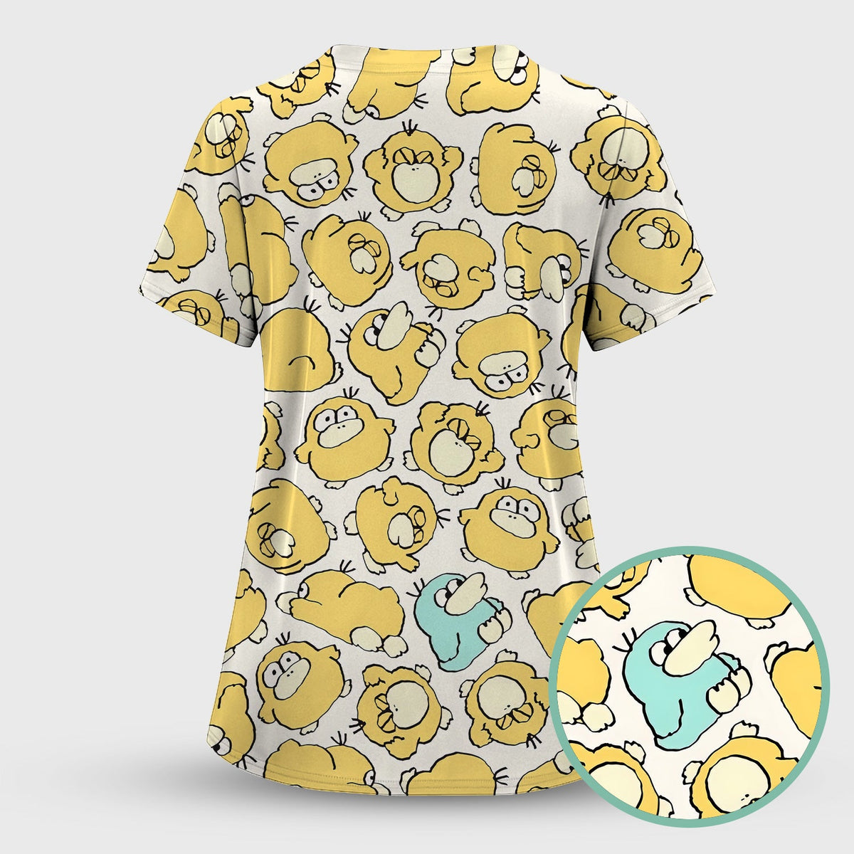 Yellow Cartoon Duck Nurse Scrub Top