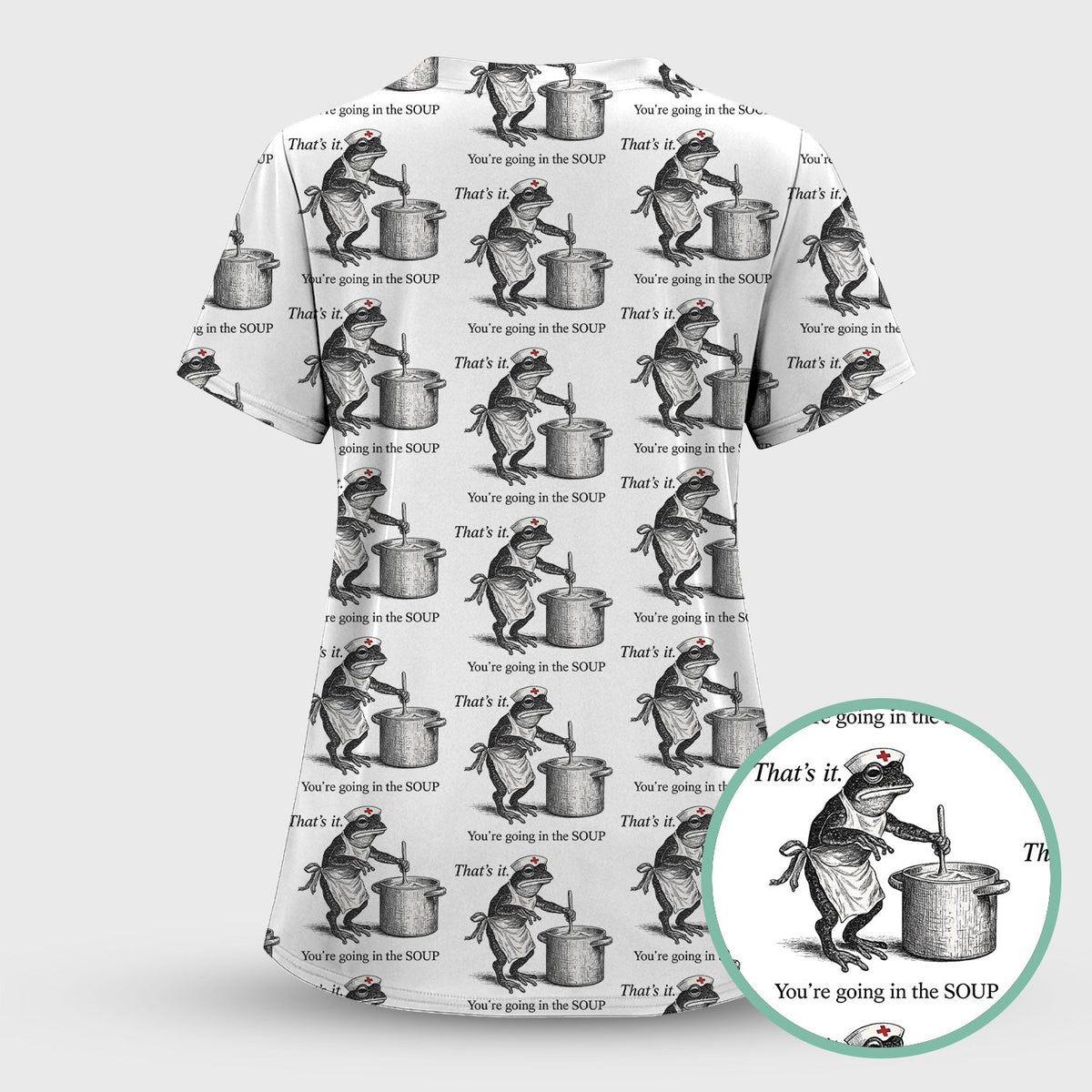 Funny Nurse Frog Cooking Soup Vintage Pattern Scrub Top, Comfortable Scrubs for Nurses