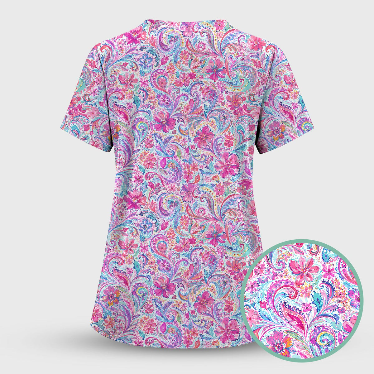 Elegant Pink Paisley Blossom Nurse Scrub Set
